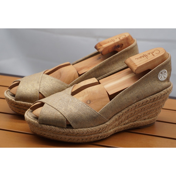 Tory Burch Filipa Espadrille Wedge Gold/Tan Size 11B - Picture 2 of 16